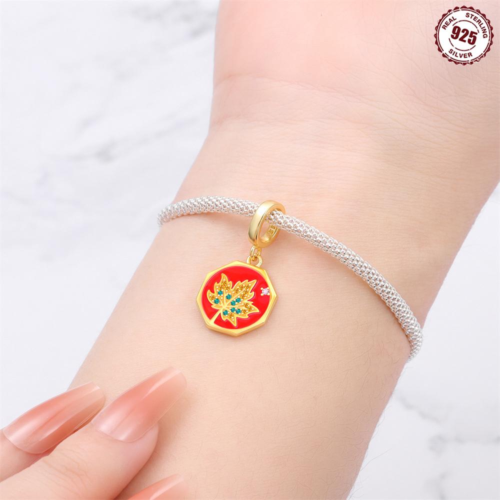Métal Cuivre Automne Zircon Érable Châtaignes Breloque Perles Composants de Perles Composant de Perle Pendentif Conçu Pour Bracelet Authentique Original Haut
