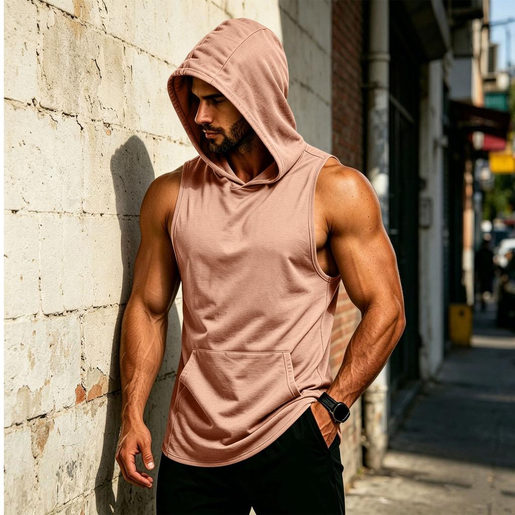 Men's Sleeveless Hoodie Muscle Fit Gym Tank Top Breathable Quick Dry Workout Vest for Fitness Training