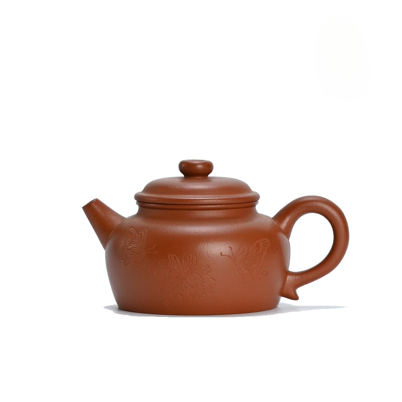 130ml Boutique Yixing Purple Clay Teapots Handmade Carved Peony De Zhong Pot Raw Ore Small Red Clay Mud Kettle Zisha Tea Set