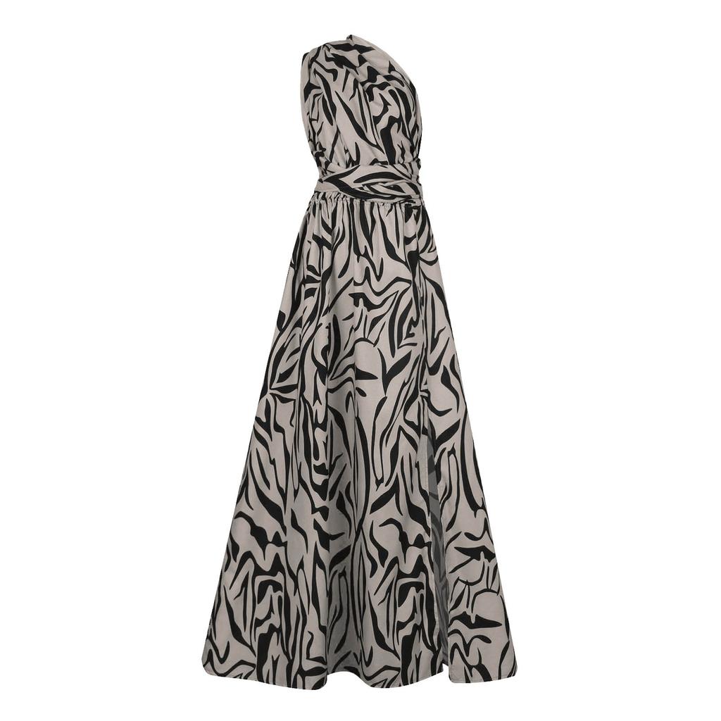 Damenmode Sexy Rückenfrei Einseitig Schulterfrei Ärmellos Print Langes Kleid