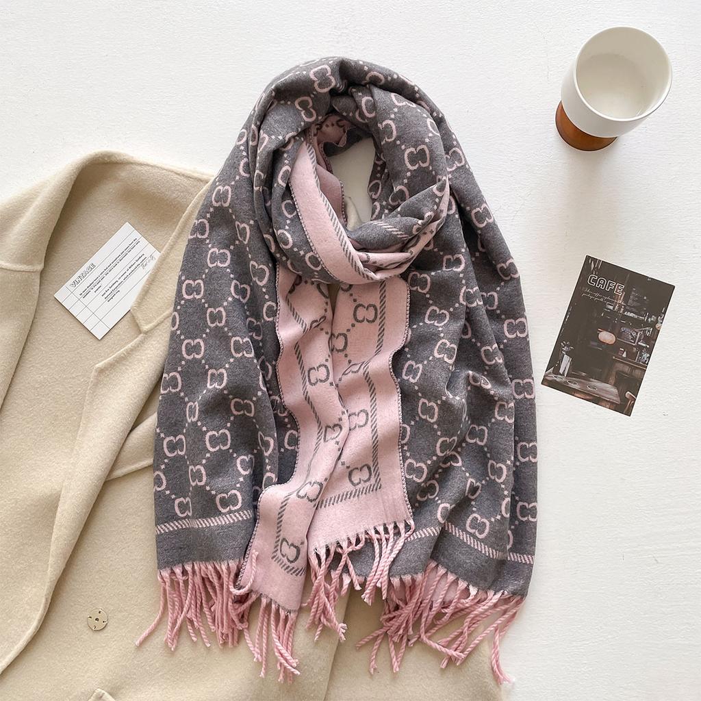 Autumn and winter new letter jacquard double-sided imitation cashmere jacquard scarf women's long tassel warm scarf shawl versatile