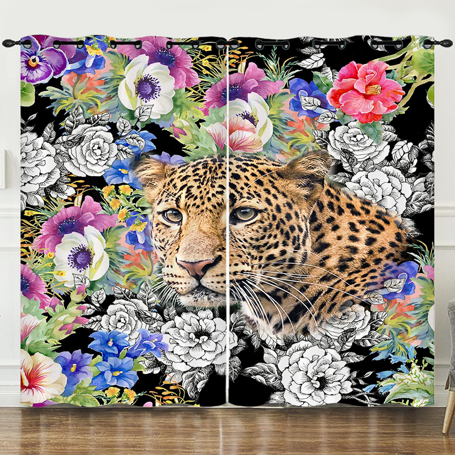 

Штора Цветок Роза Лев Животное 3D Цифровая печать Затемняющая штора на люверсах 97cm*114cm*2