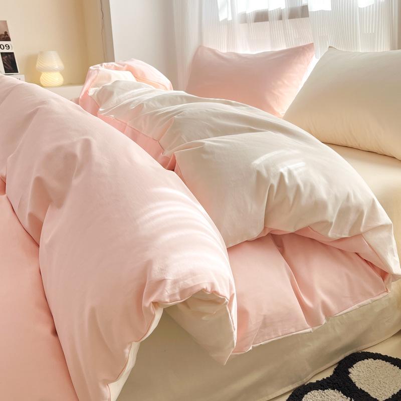 A-Class 60s Pure Cotton Mother & Baby Four-Piece Bedding Set: Duvet Cover, Bed Sheet, Long-Staple Fitted Sheet Style 150*200cm (Single Duvet Cover)