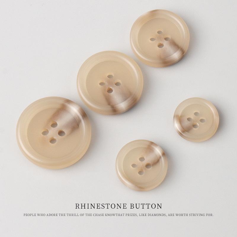 5pcs Beige Resin Button Coat Trench Coat Sweater Buttons Men'S And Women'S High-End Blazer Cardigan Four-Eye Buttons