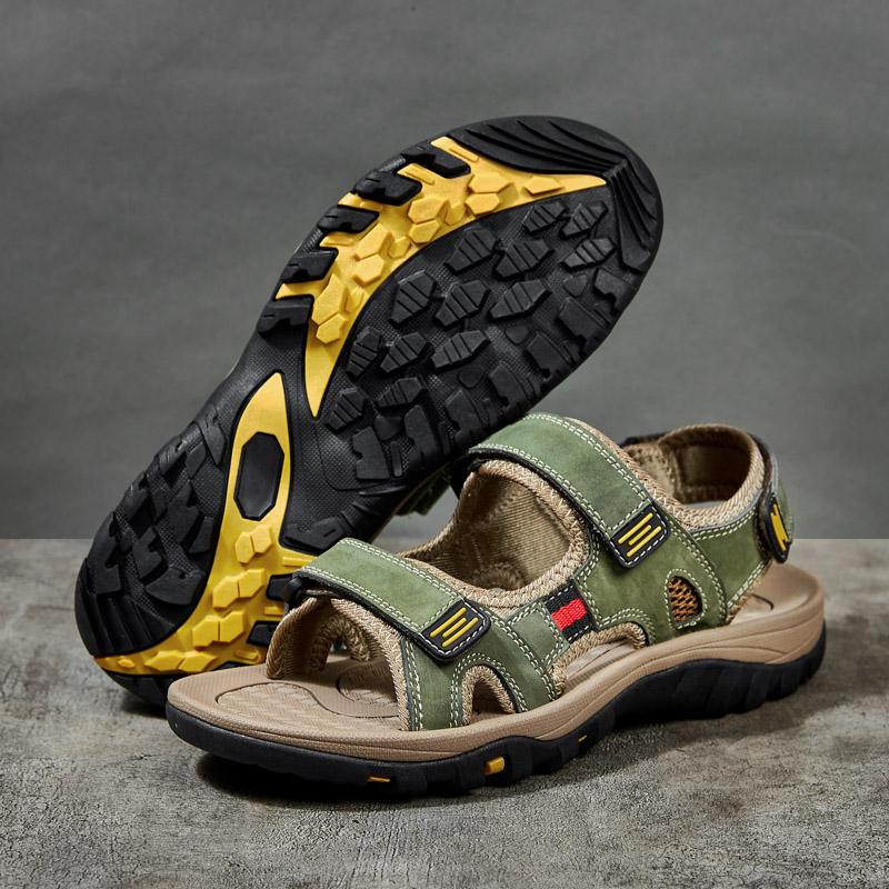 Fashion Genuine Leather Men's Sandals Outdoor Sports Beach Shoes Non-Slip Roman Sandals Cool Open Toe Flats Quick Dry Wading Aqua Shoes