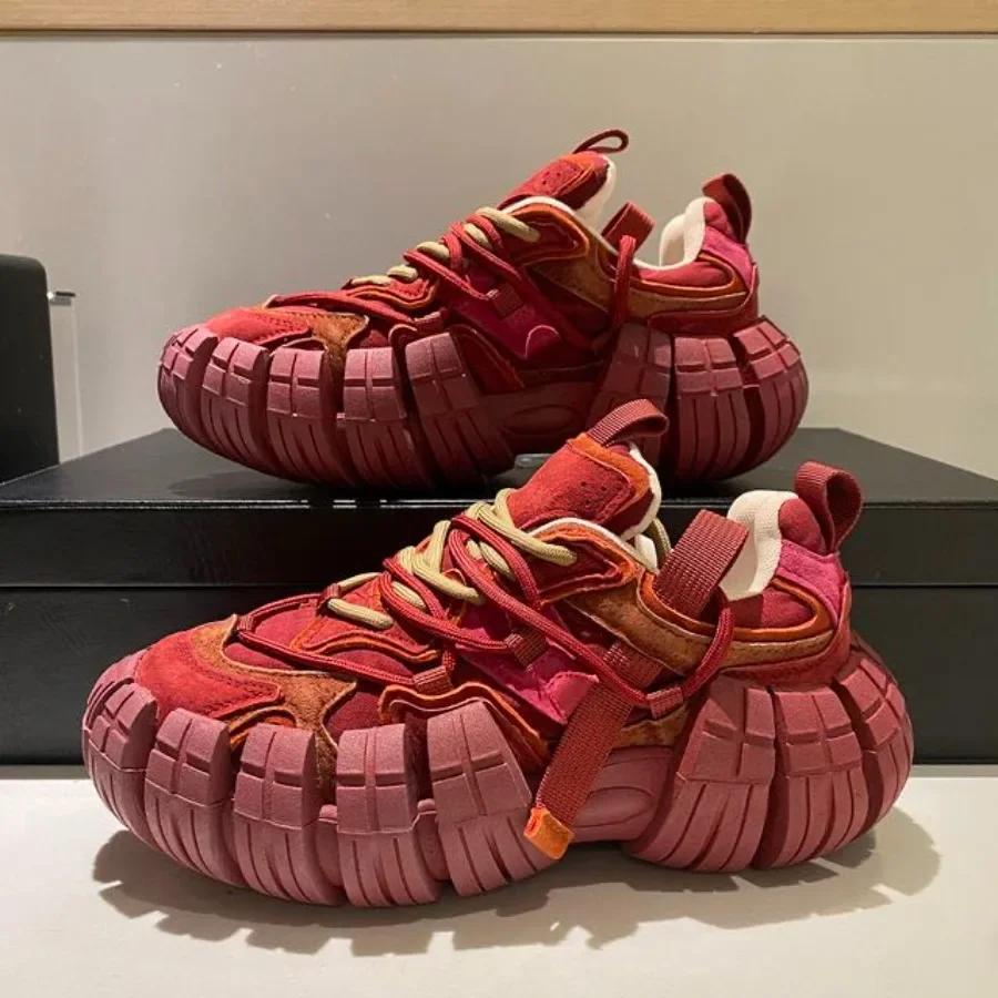 

Fashion Casual Microfiber Leather Height Increased Flat Platform Running Chunky Sneaker Men Designer Tire Sole Sport Shoes 39