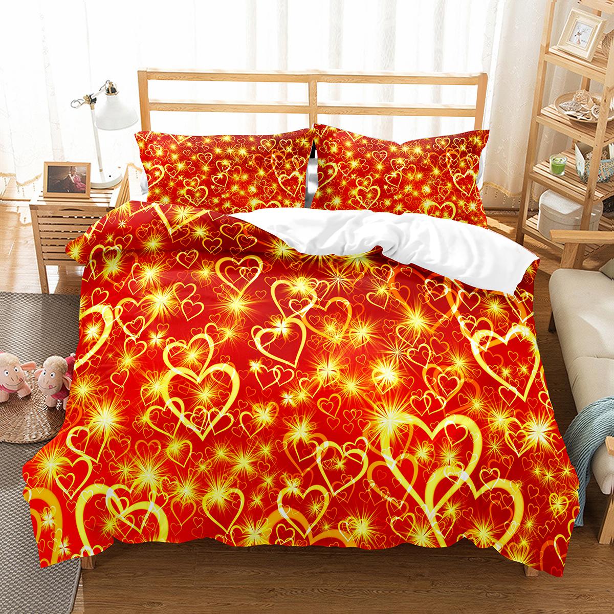 

Love Heart Comforter Cover Package Love-themed Heavy-duty Polyester Comforter Cover Single Size Full Size For Couple Girlfriend Bedroom Decor Bed EU single(135x200cm)