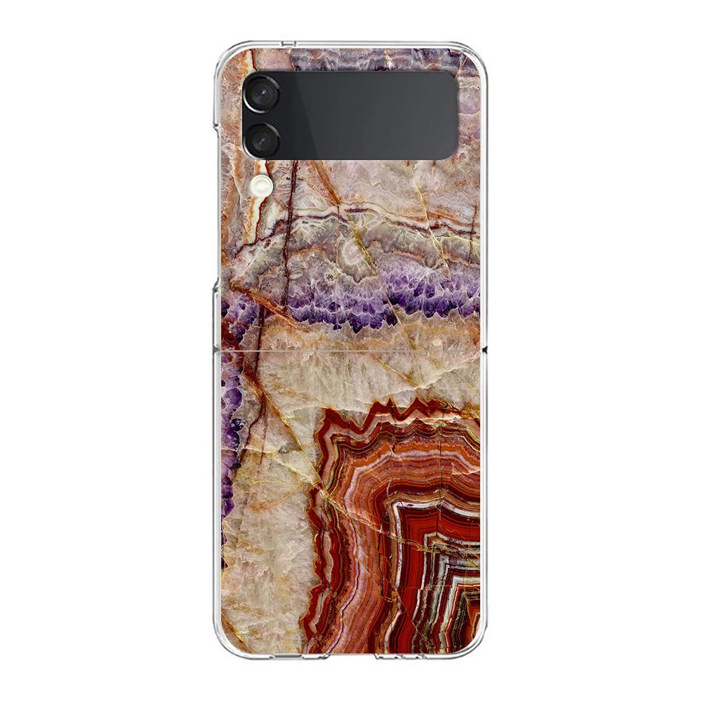Transparent Phone Case For Samsung Galaxy Z Flip 3 4 5 6 7 Hard Folding PC Z Flip3 Flip4 Cover Marble Stone