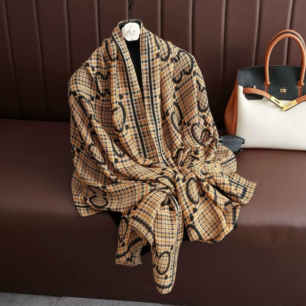 180X85Cm Retro Cashew Flower Scarf Women'S All-Season Cotton And Linen Feel Large Scarf Warm Sun Protection Neck Shawl Hijab