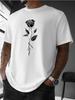 Unisex Summer Cotton Short Sleeve T Shirt Minimalist White Line Rose Stem Print Crew Neck Aesthetic Street Casual Male Tee