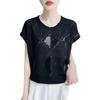 Summer New Round Neck Sequined Knitted Short-sleeved T-shirt Thin Ice Silk Shirt Top for Women