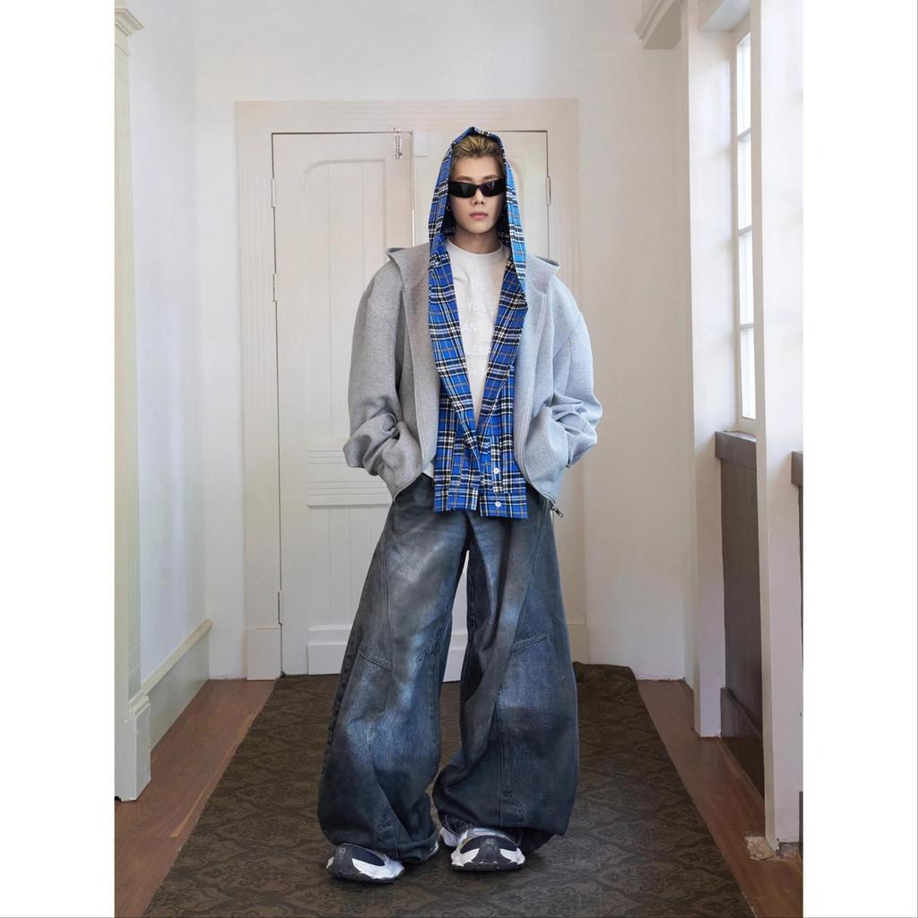 Men's Two-Piece Look Cardigan Hoodie, Spring/Autumn 2024 Trend, Heavyweight Patchwork Zipper Jacket