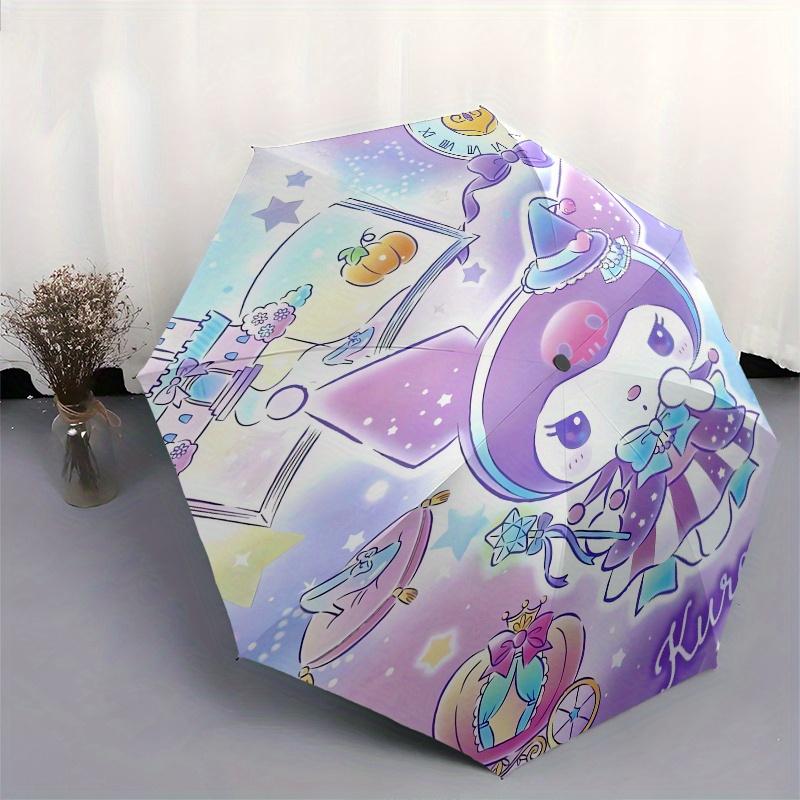 Kuromi,Fairy Tale Automatic Folding Umbrella-Simple 8-Rib Design, Bright Cartoon Pattern, Durable Iron Frame, Suitable For Travel, Outdoor,