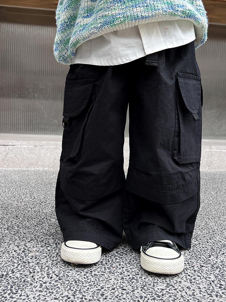 

Весна 2025 Детские брюки карго для мальчиков в корейском стиле – Крутые повседневные длинные брюки для малышей 100 cm чёрный