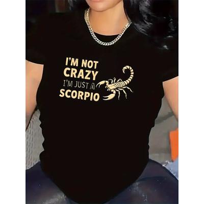 Women's Black & White Scorpion Print Crew Neck Short Sleeve Casual Daily Wear Tee