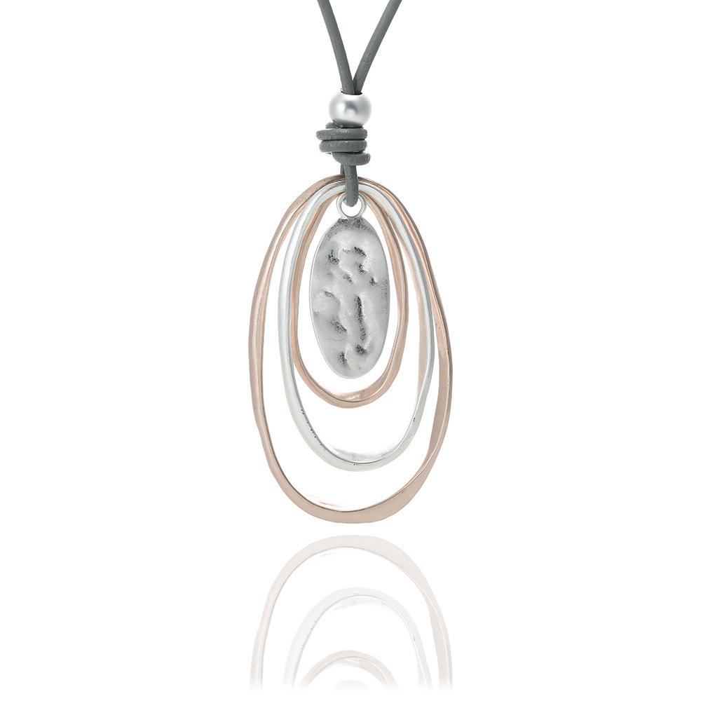 Sweater Chain Stylish Simple Geometric Oval Pendant Women'S Multi-Level Long Necklace