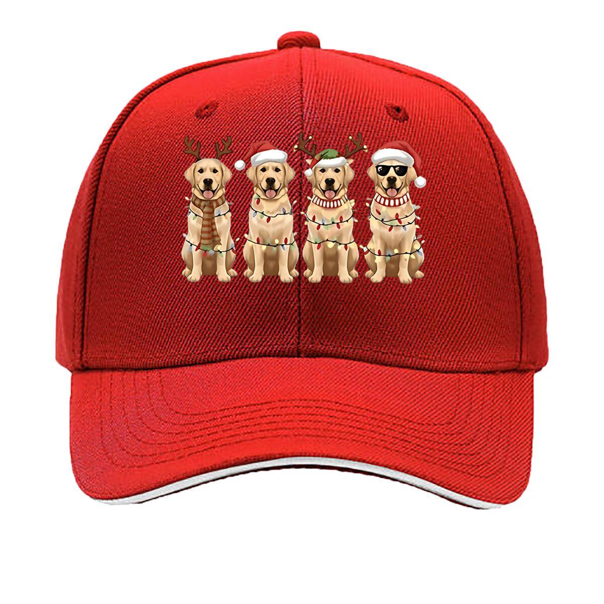 Christmas Christmas Golden Retriever Cute and Cool Printed Baseball Hat Adjustable Buckle Outdoor Sandwich Baseball Cap One Size