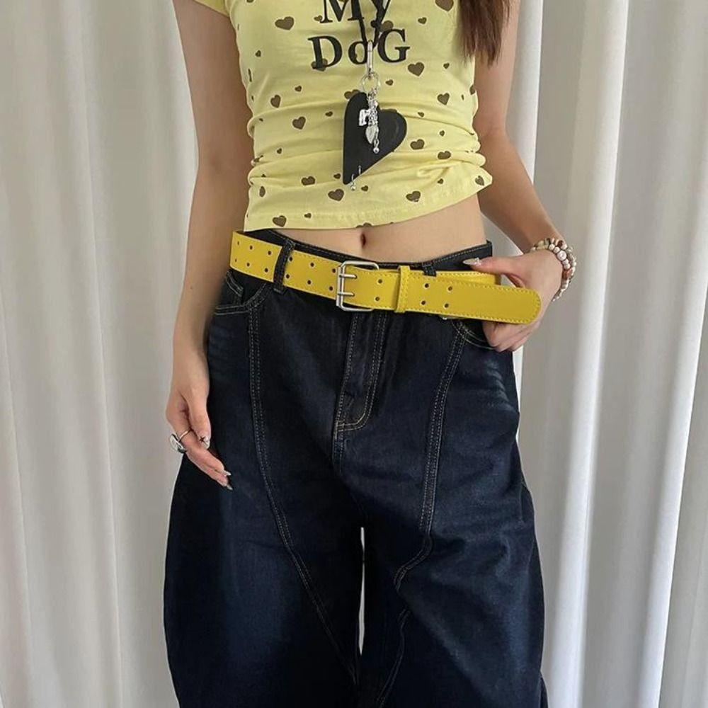 Versatile Wide Waist Belt Double-Breasted Dress Jeans Belt Fashionable Women's Belt  Streetwear