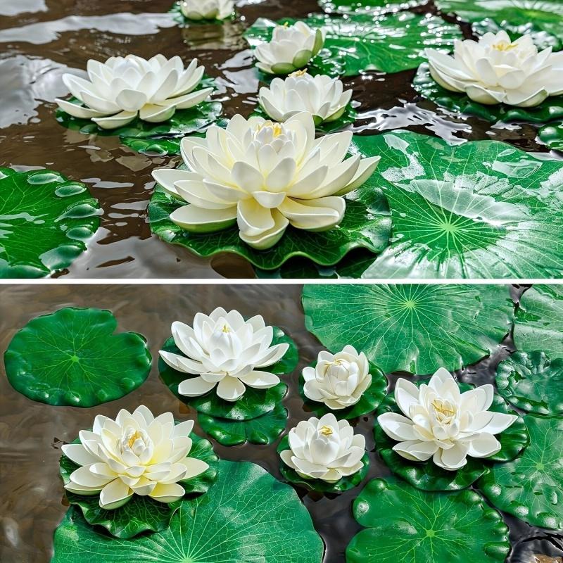 5/7pcs, Artificial Lotus, Realistic Water Floating Foam Lotus, Fake Water Lily Leaves, Home Garden Yard Pond, Home Decor