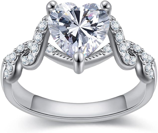 18K Rose gold Plated Love Heart Cubic Zirconia Promise Halo Engagement Promise Eternity Valentine's Day Ring for Women Size 6-10