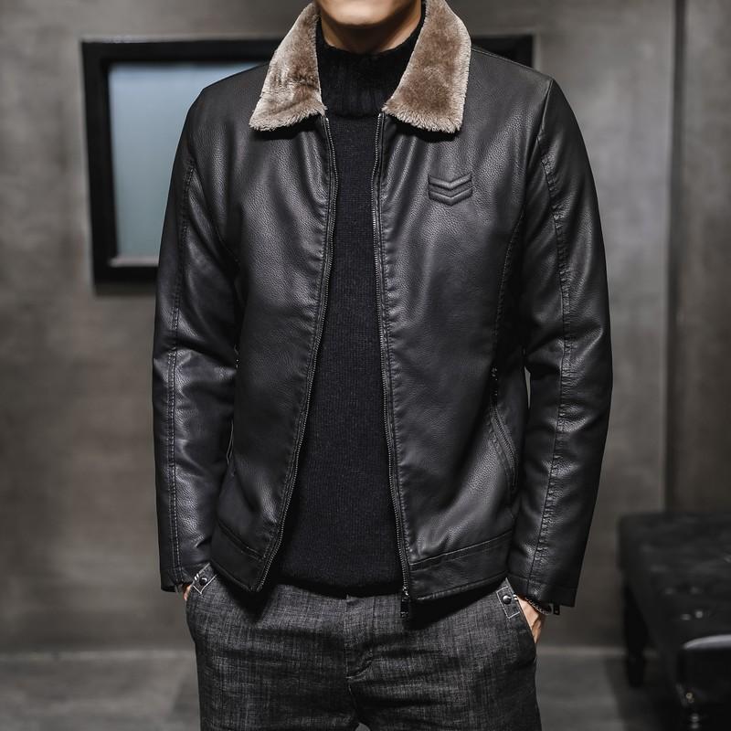 New Men s Leather Jackets, Men s Leather Jackets with Lapels, Middle-aged and Old Men s Clothing, Plus Velvet and Thickened Trendy Fur M