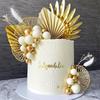 1set, LaVenty Champagne Rose Cake Decoration Balls Cake Decoration Gold Palm Leaves Cake Decoration Bohemian Cake Decoration