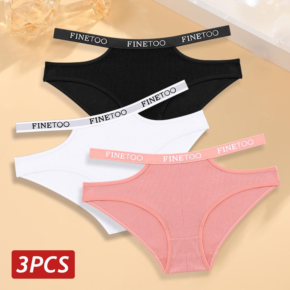 FINETOO 3 bucăți/set femei slip din bumbac lenjerie sexy cu goluri înalte cu bretele elastice chiloți din bumbac moale chiloți confortabili pentru femei