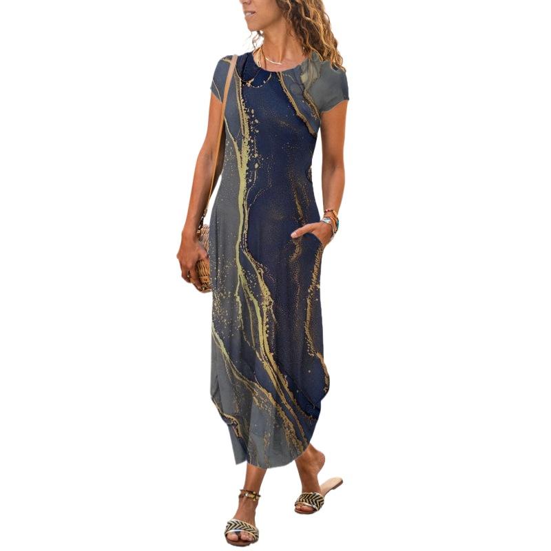 

GMXIA Женские модные летние весенние повседневные платья с короткими рукавами и круглым вырезом XXXL