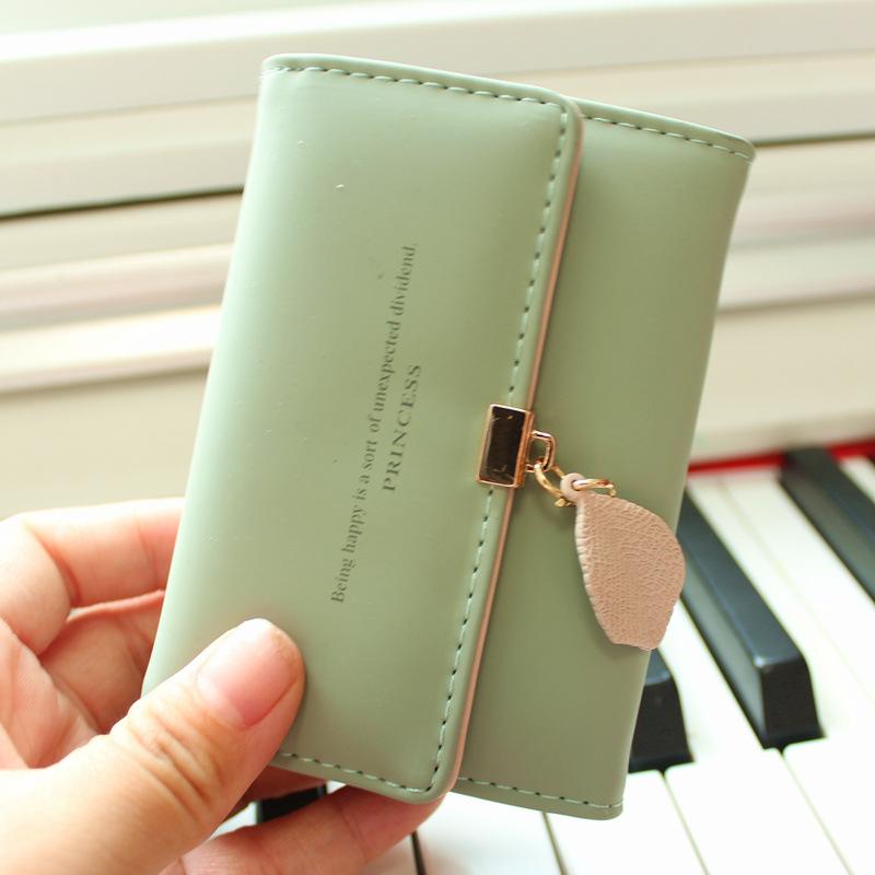 Women's Wallet Cute Leaf Accordion Mini Card Holder Fashion Short Coin Purse Simple Solid color Wallet Multiple Slim Coin Purse
