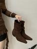 Frosted Suede Western Cowboy Boots Women's Retro Thick Heel Medium Boots High Heel Sleeve Stacking Boots