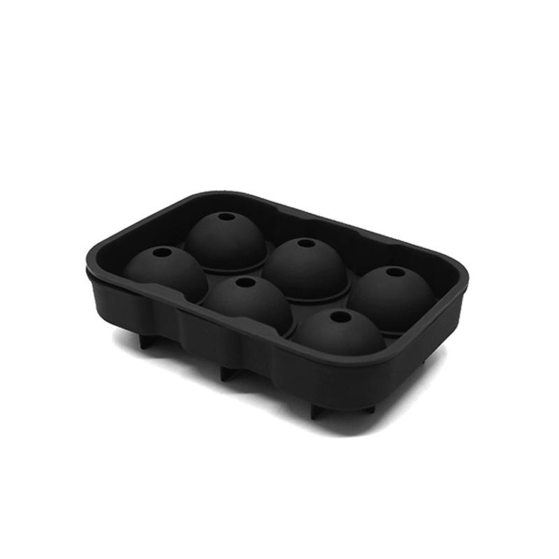 6-Cavity Thickened Silicone Ice Mold for Whiskey Cocktails - Round Spherical Tray чёрный