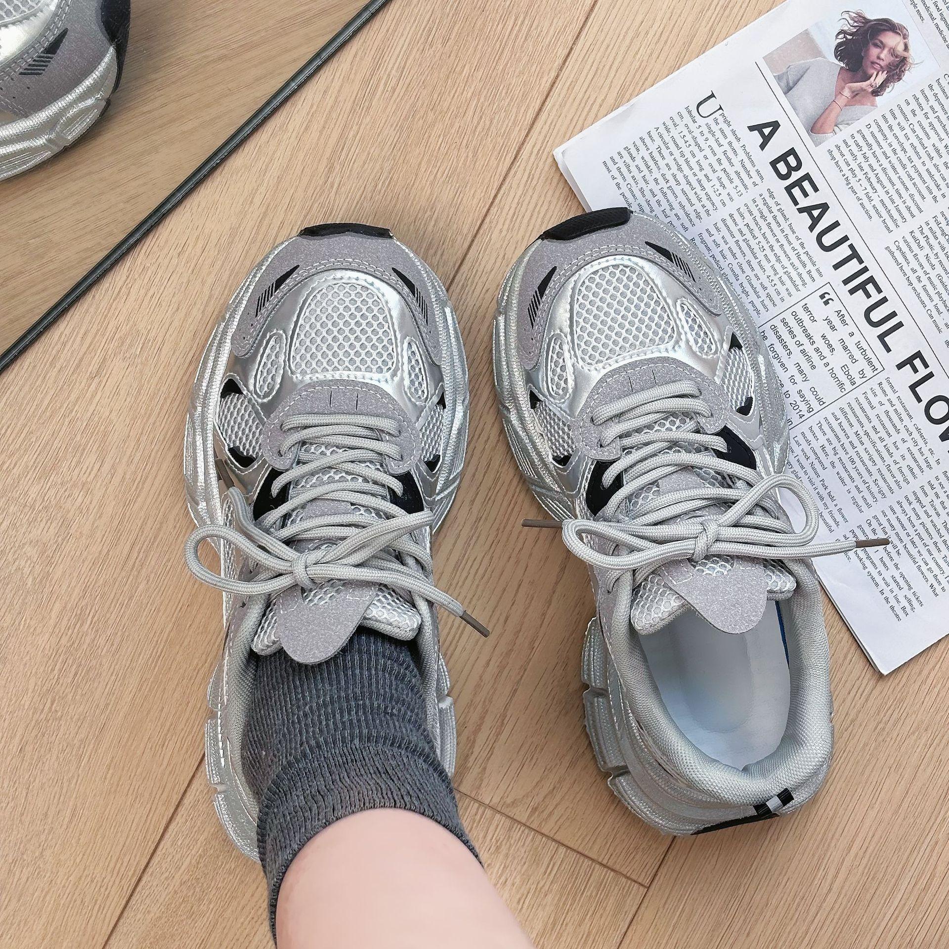 

2025 summer women s mesh breathable thin sports shoes thick baseplate shoes new versatile student casual white shoes 40