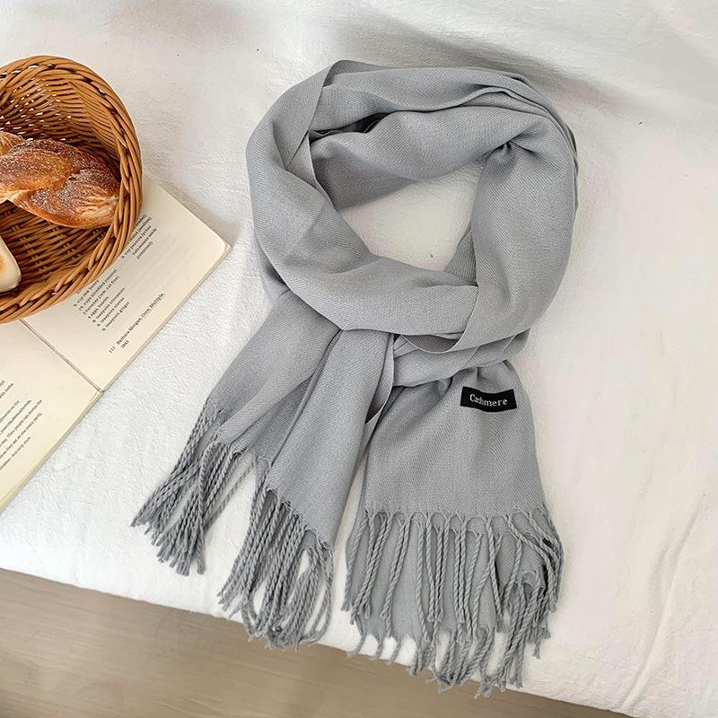 Scarf women's winter high-end sense new imitation cashmere solid color versatile warm fringed shawl scarf