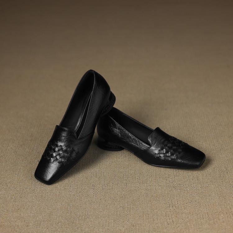 

Simple woven soft-faced lambskin mid-mouth loafers, new comfortable round head low-heeled single shoes in autumn 2025 41 чёрный