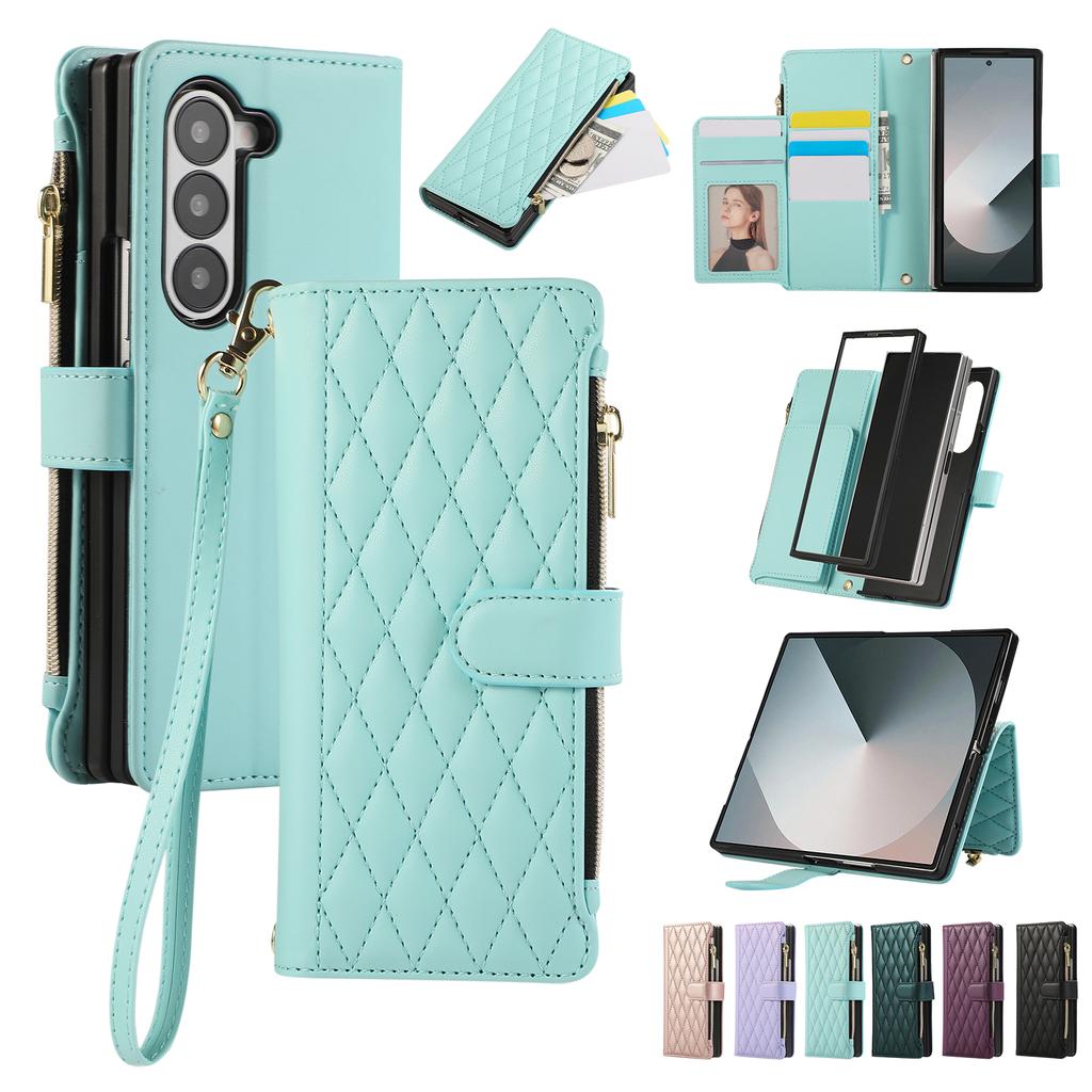 Crossbody Zipper Card Solt Fragrant Leather Wallet Case For Samsung Galaxy Z Fold 6 5 4 3 5G Fold6 Fold5 Bag Lanyard Strap Cover