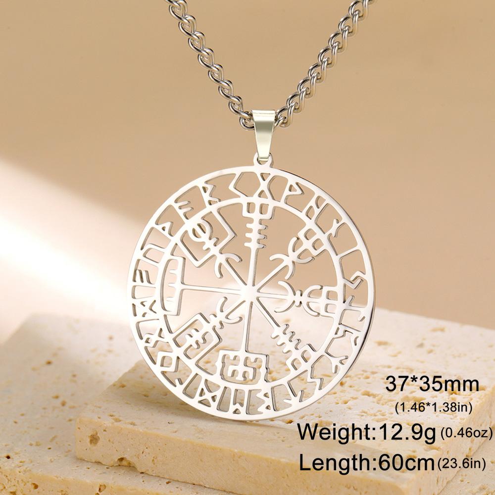 Dawapara Vegvisir Pendant Necklace Nordic Runes Compass Necklace Protection Amulet Stainless Steel Jewelry