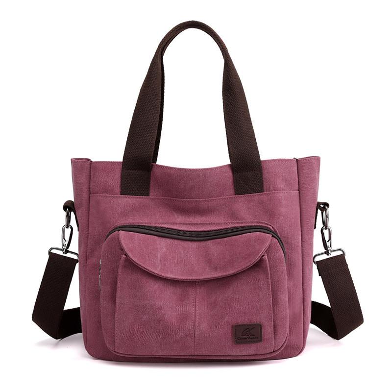 Canvas Tote Bag For Women With Zipper Pockets In Retro Style For Daily Use