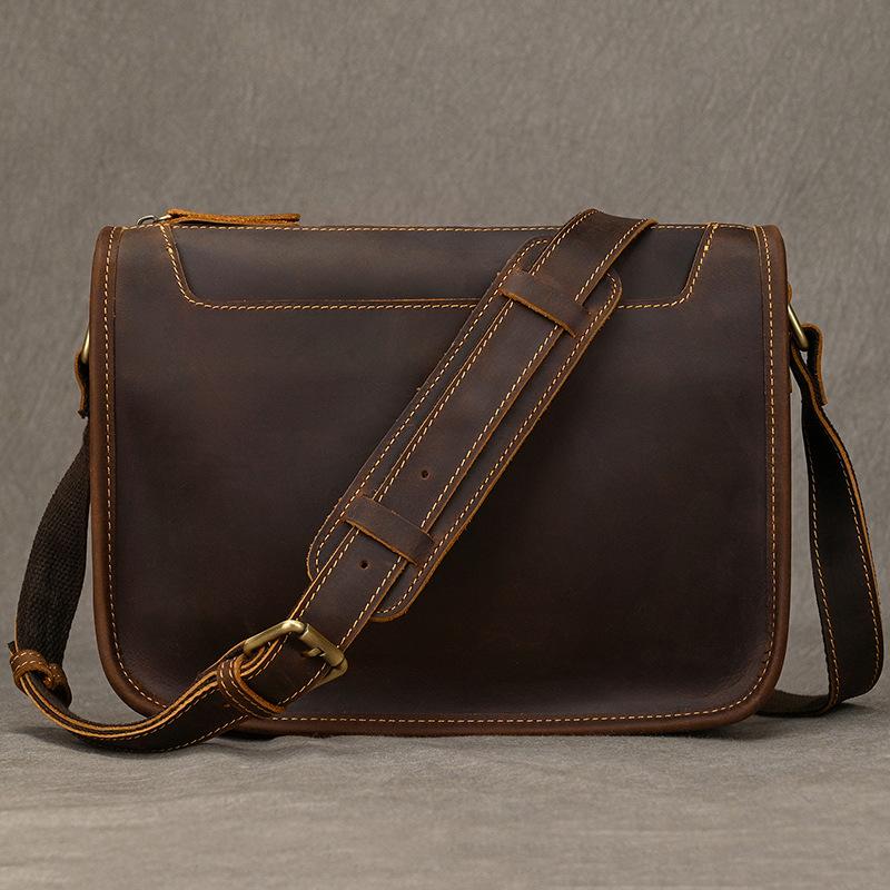 Men's Retro Leather Shoulder Bag, Crazy Horse Leather Crossbody Bag, Cowhide Men's Bag