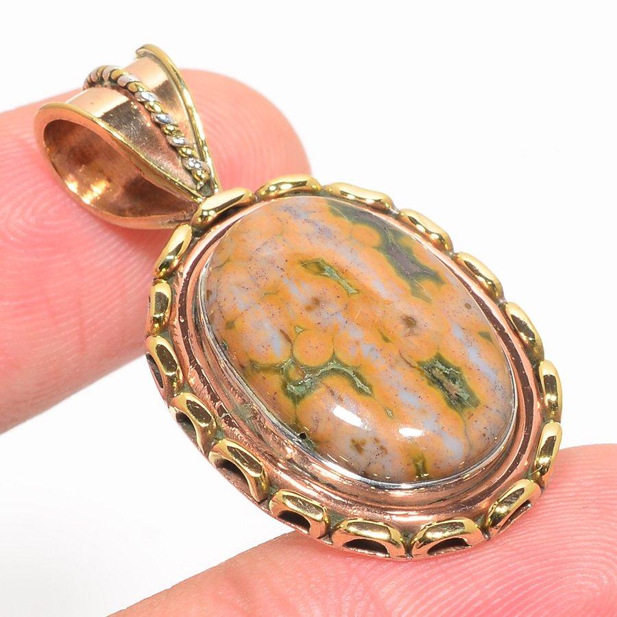 Natural Ocean Jasper TwoTone 925 Solid Sterling Silver Gift Pendant 1.50" R3t26