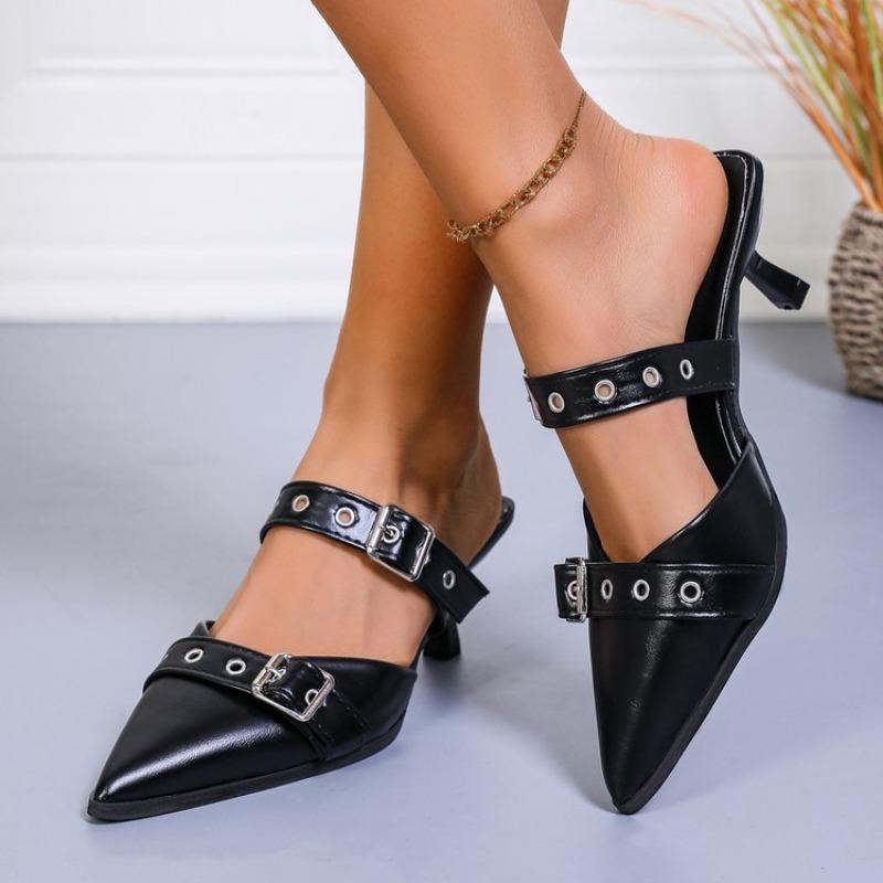 Fashion NEW Summer Pointed Belt Buckle Thin Heel Belt Buckle Single Shoes Women's Baotou Silver Back Empty High-heeled Sandals