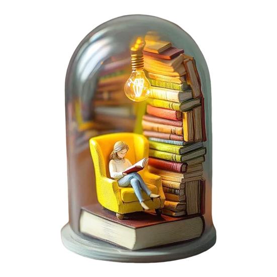 Leitura em Abajur Noturno Miniatura Leitor Estatueta Estátua Casa Escritório Área de Trabalho LED Decorativo