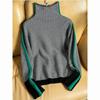 Women Autumn Winter Sweater High Collar Long Sleeve Splicing Design Warm Pullover