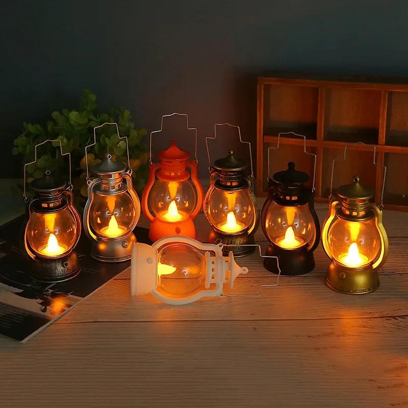 New Retro Portable Lantern Vintage LED Light Christmas Decoration Halloween Electronic Candlestick Bar Atmosphere Layout Light