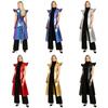 Damen Glänzender Metallischer Langer Ärmelloser Mantel Revers Offene Front mit Taillengürtel für Clubwear Musikfestival Party