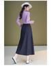 Autumn Silk Scarf Bow A-Line Pleated Skirt for Women