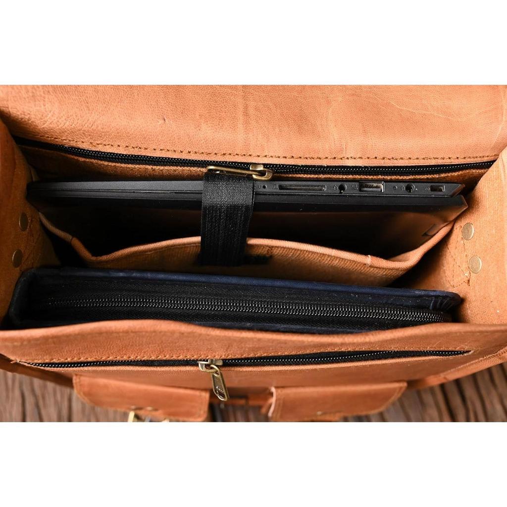 18" leather satchel tablet bag laptop case office briefcase messenger gift for men computer distressed shoulder bag