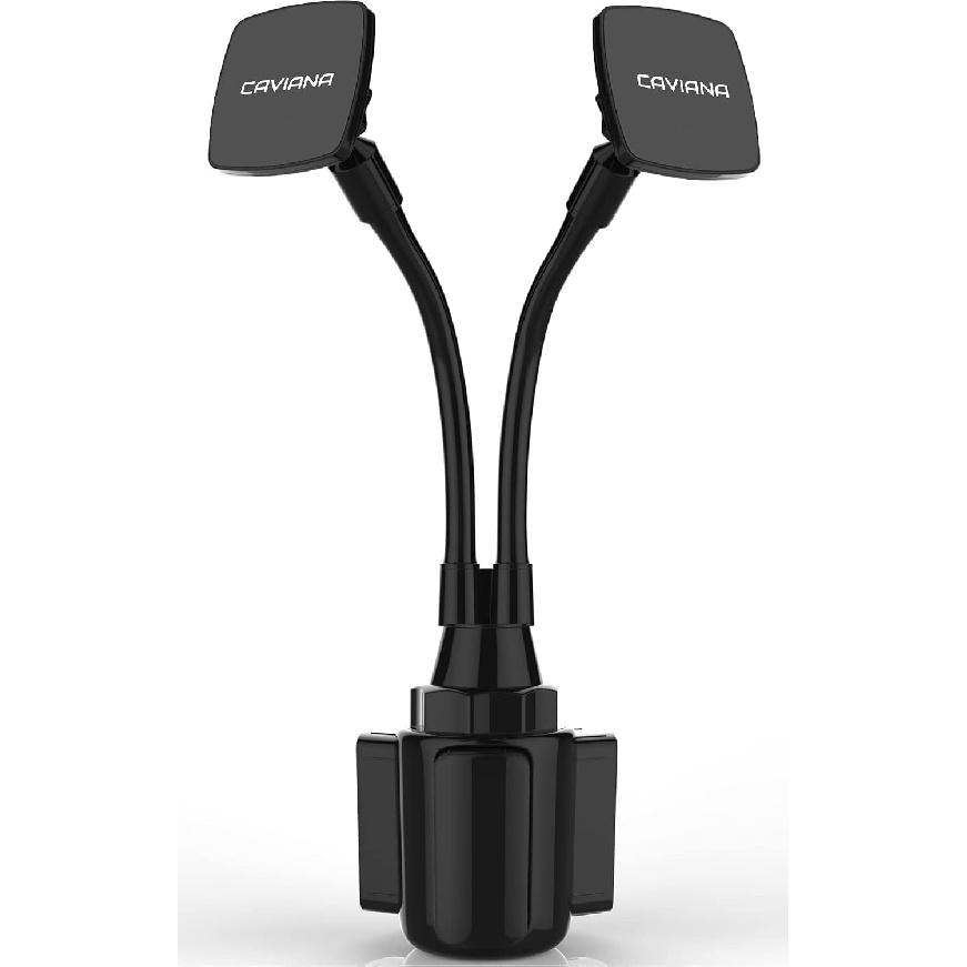 Dual Phone Holder for Car Cup Holder – Long Flexible Neck, 360° Rotatable Car Phone Mount - Adjustable Cell Cup Holder, Universal Size Fits 2