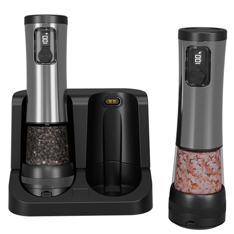 USB Rechargeable Electric Salt and Pepper Grinder Set Adjustable Coarseness Spice Mill Stainless Steel Pepper Grinder with Stand