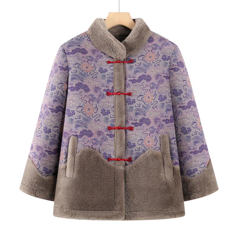 Women's Plush Lined Winter Cotton Coat for Elderly