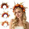 Autumn Pumpkin Headband Halloween Hair Hoop, Black with 3D Leaves Comfortable Long-wear Red Flowers, Universal Thanksgiving Day Party Accessory